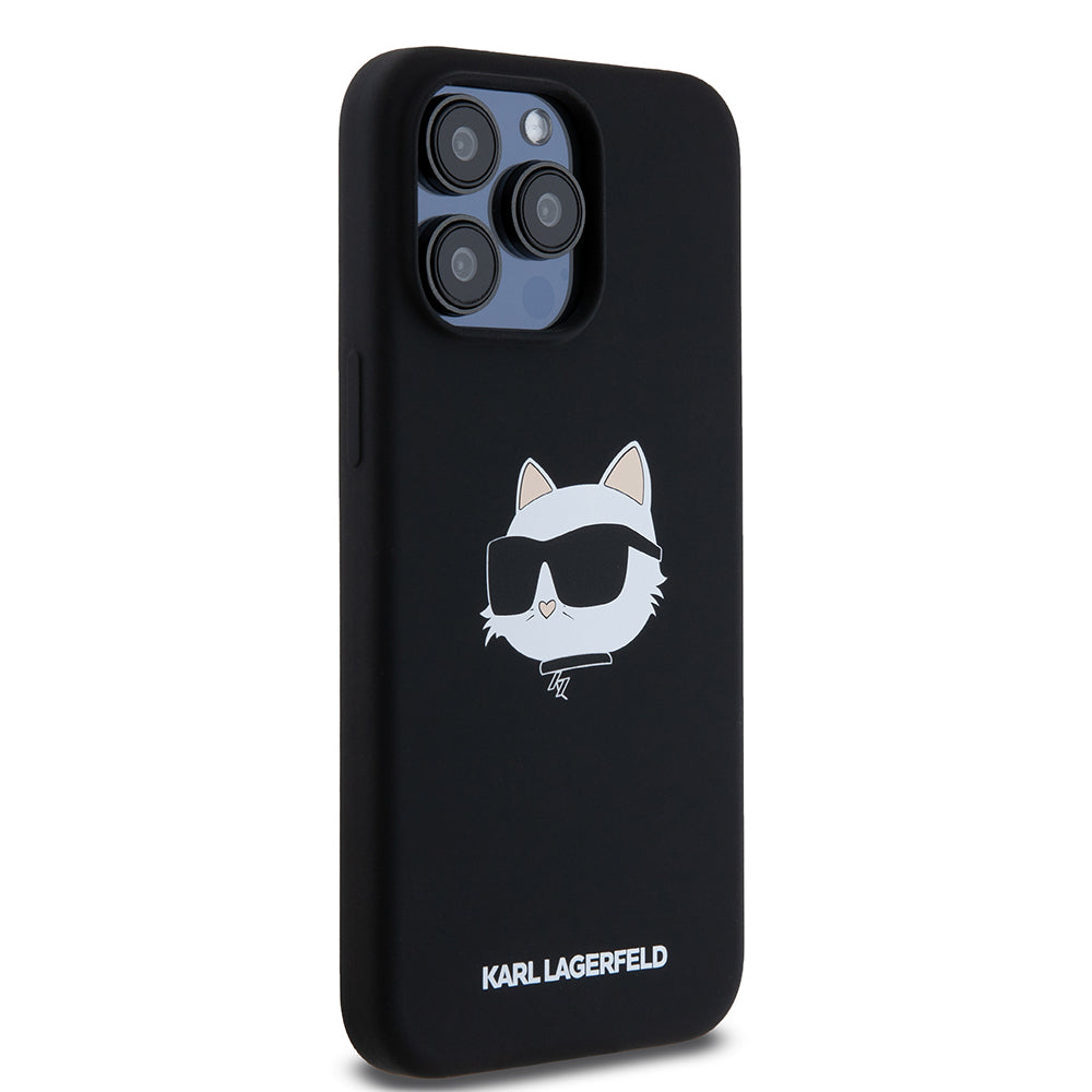 MagSafe Hülle für Apple iPhone 15 Pro Max, Karl Lagerfeld, Silikon Choupette's Head, Schwarz
