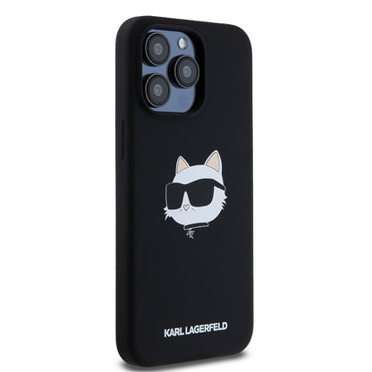 MagSafe Hülle für Apple iPhone 15 Pro Max, Karl Lagerfeld, Silikon Choupette's Head, Schwarz