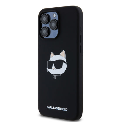 MagSafe Hülle für Apple iPhone 15 Pro Max, Karl Lagerfeld, Silikon Choupette's Head, Schwarz