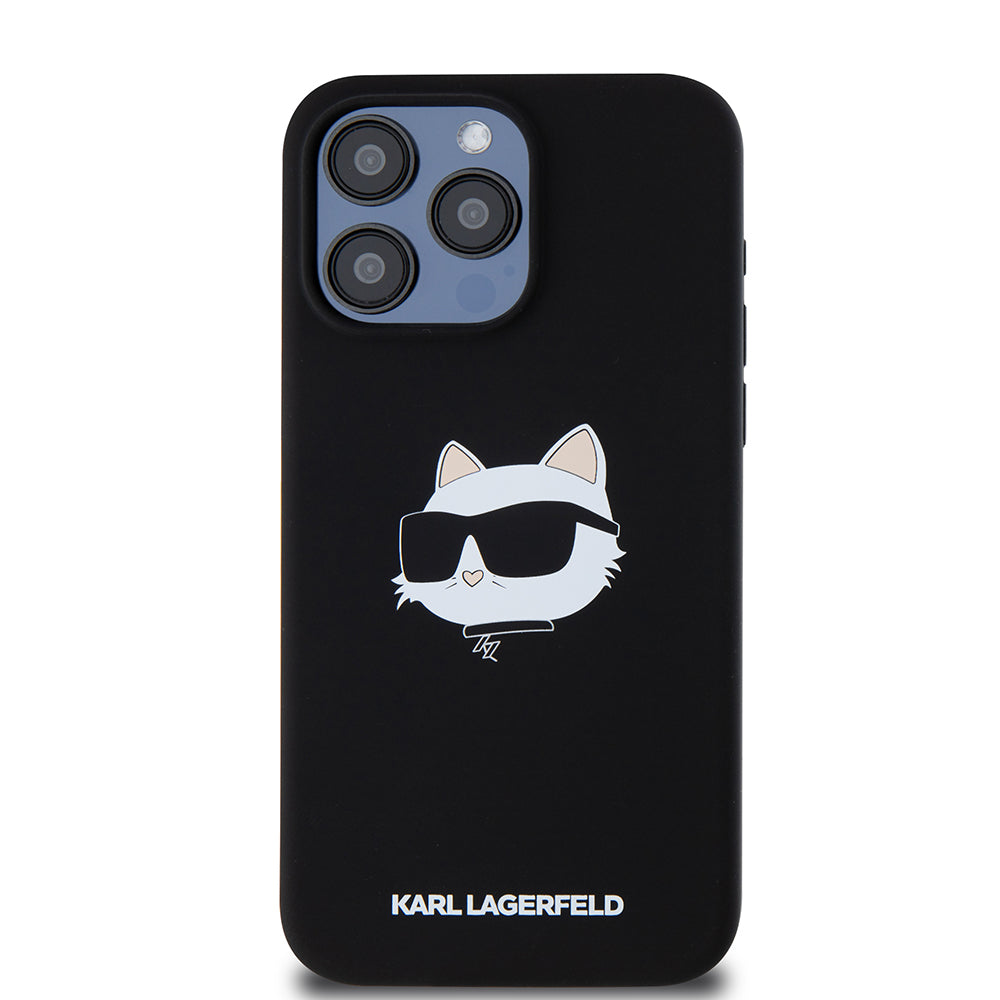 MagSafe Hülle für Apple iPhone 15 Pro Max, Karl Lagerfeld, Silikon Choupette's Head, Schwarz