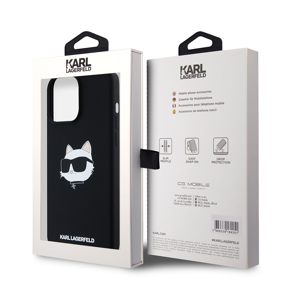 MagSafe Hülle für Apple iPhone 15 Pro Max, Karl Lagerfeld, Silikon Choupette's Head, Schwarz