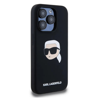 MagSafe Case for Apple iPhone 15 Pro Max, Karl Lagerfeld, Silicone Karl's Head, Black