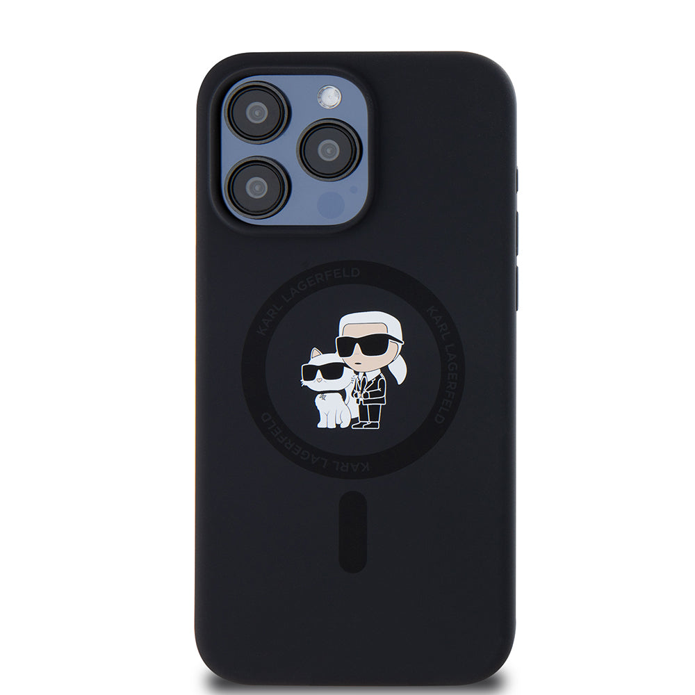 MagSafe Case for Apple iPhone 15 Pro Max, Karl Lagerfeld, Silicone Ring Karl & Choupette, Black