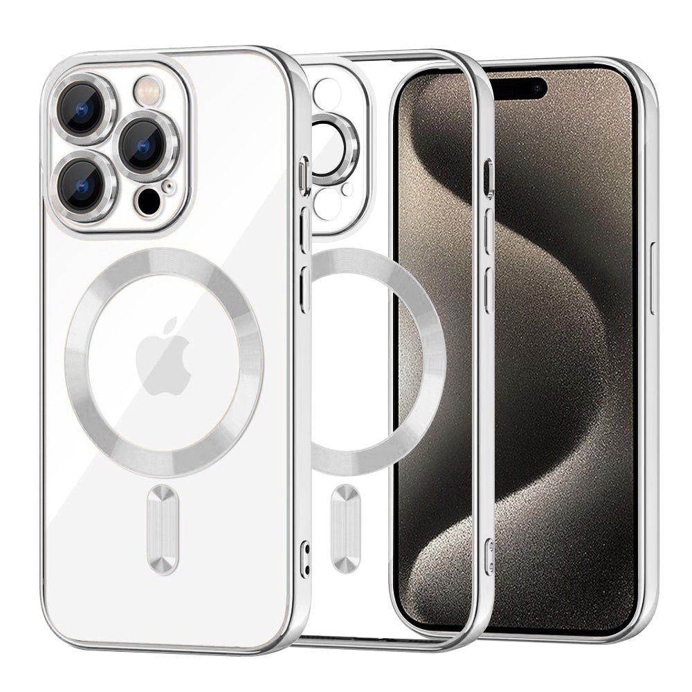 MagSafe-Hülle für Apple iPhone 15 Pro Max, Techsuit, Luxury Crystal, Silber