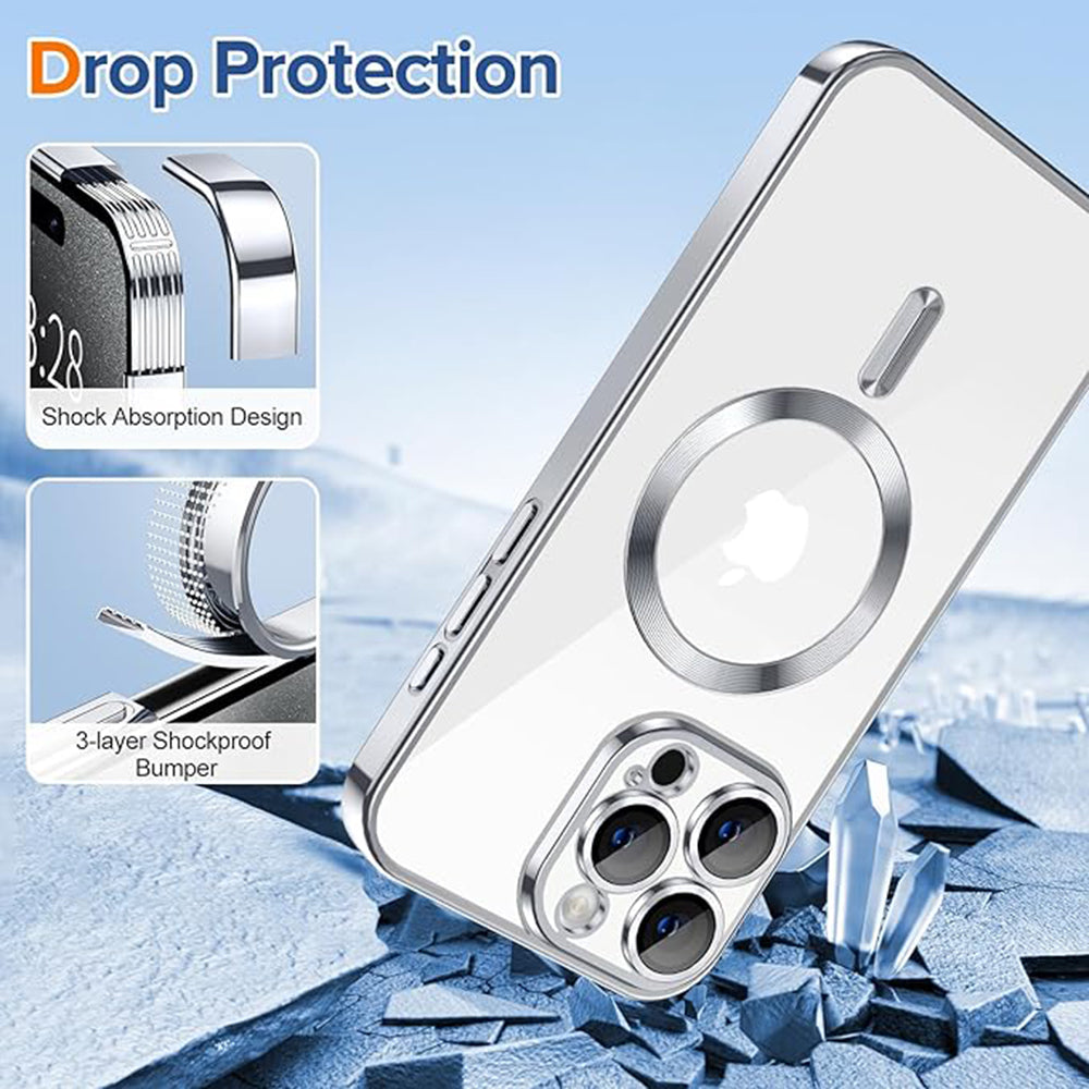 MagSafe-Hülle für Apple iPhone 15 Pro Max, Techsuit, Luxury Crystal, Silber