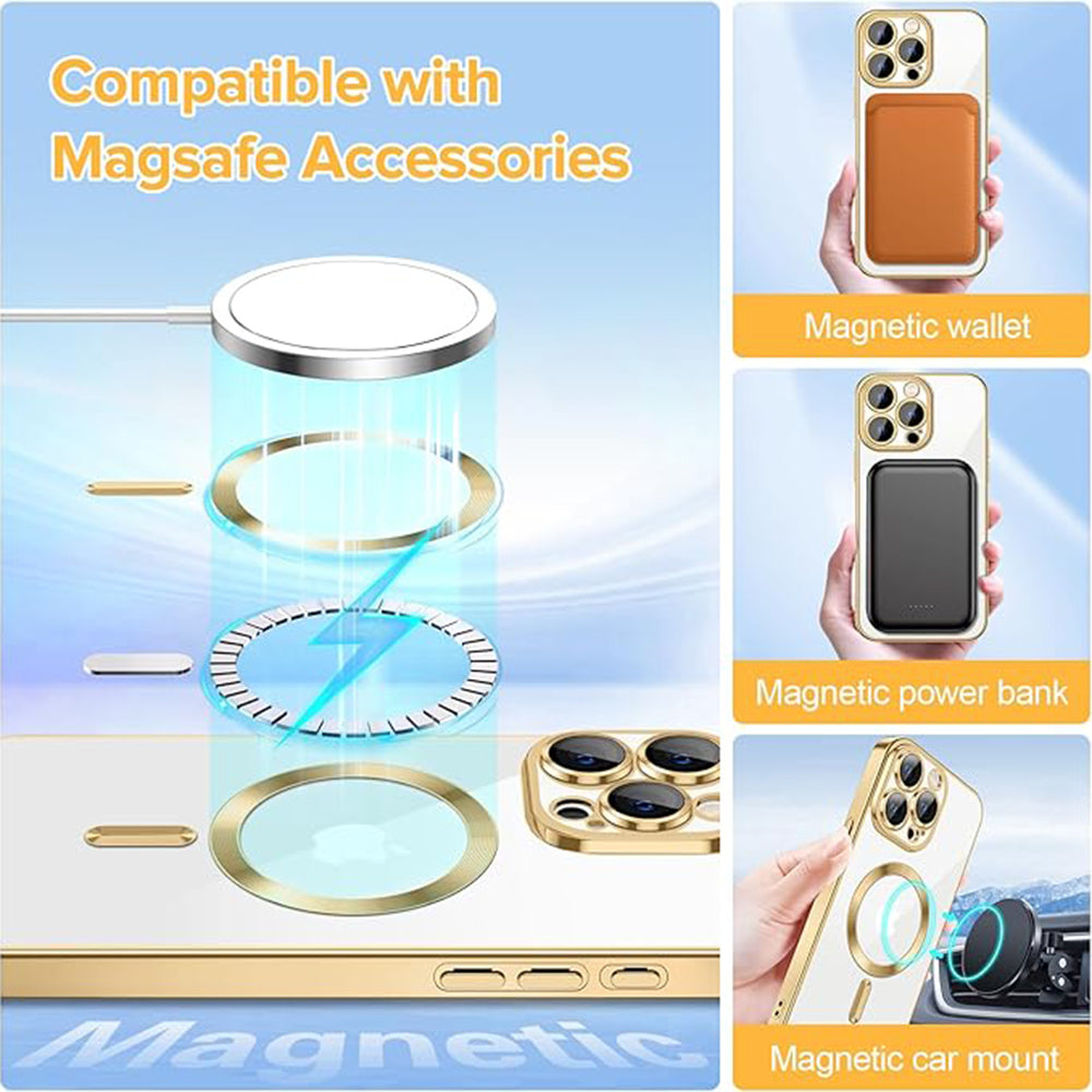 MagSafe-Hülle für Apple iPhone 15 Pro Max, Techsuit, Luxury Crystal, Gold