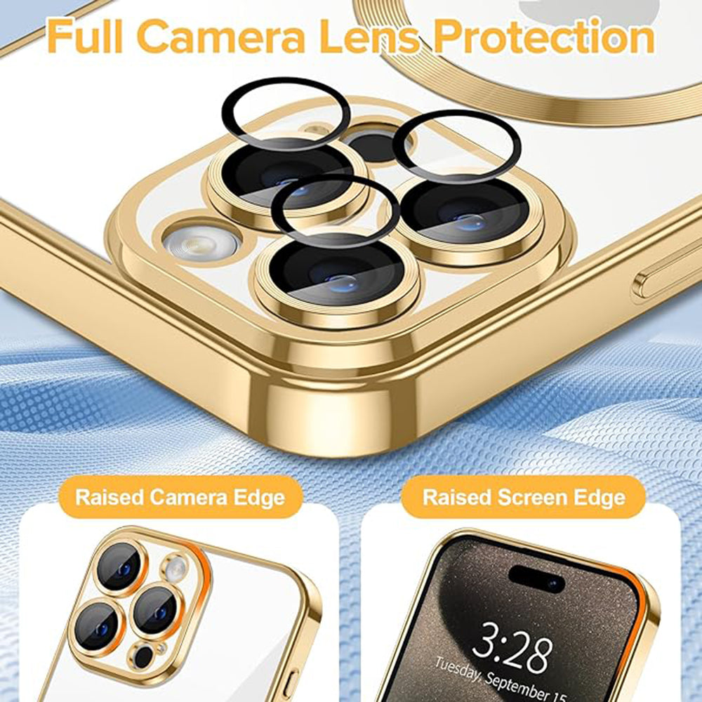 MagSafe-Hülle für Apple iPhone 15 Pro Max, Techsuit, Luxury Crystal, Gold