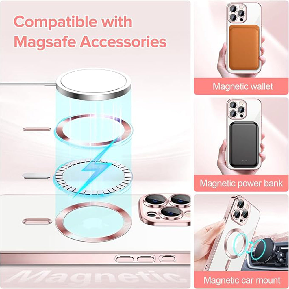 MagSafe-Hülle für Apple iPhone 15 Pro Max, Techsuit, Luxury Crystal, Rosa