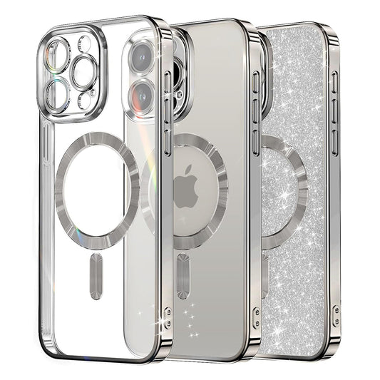 MagSafe Case for Apple iPhone 15 Pro Max, Techsuit, Luxury Glitter, Silver