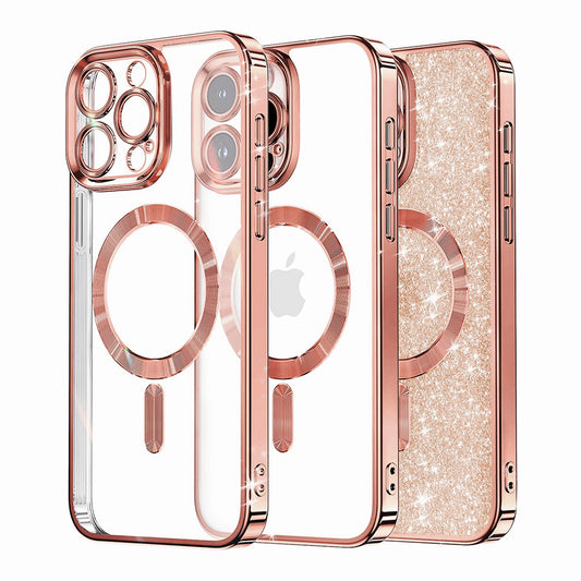 MagSafe Case for Apple iPhone 15 Pro Max, Techsuit, Luxury Glitter, Rose Gold