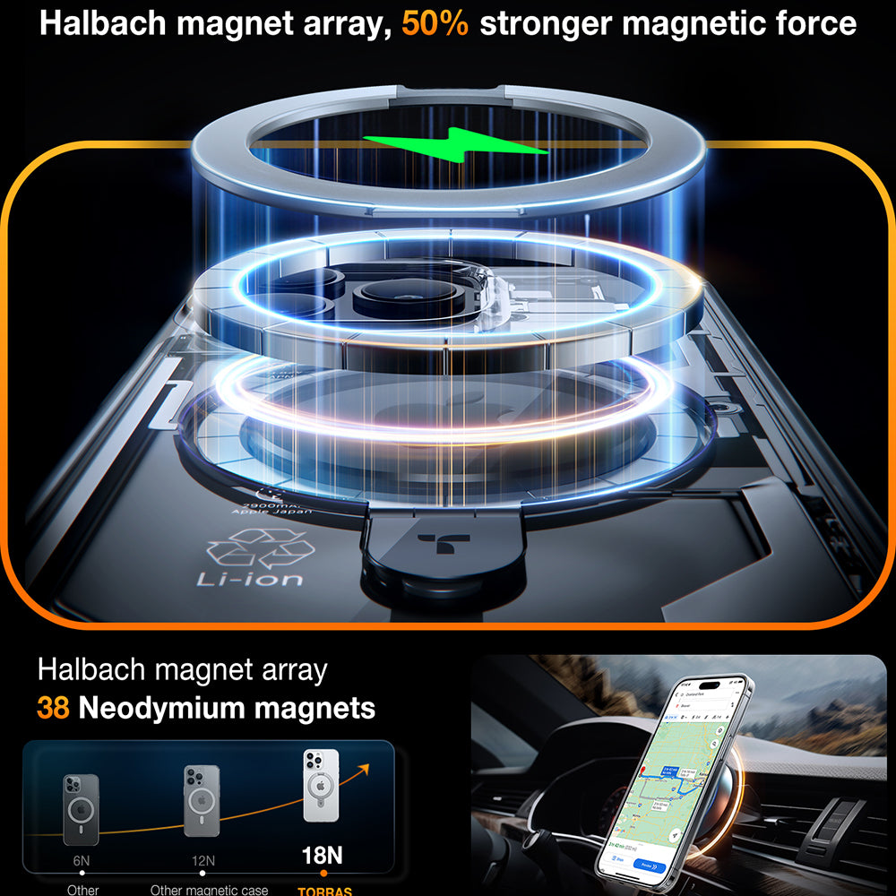 MagSafe-Hülle für Apple iPhone 15 Pro Max, Torras, Ostand, Transparent