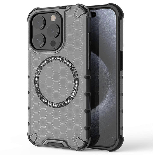 MagSafe-Hülle für Apple iPhone 15 Pro, Techsuit, HoneyComb Shield, Schwarz