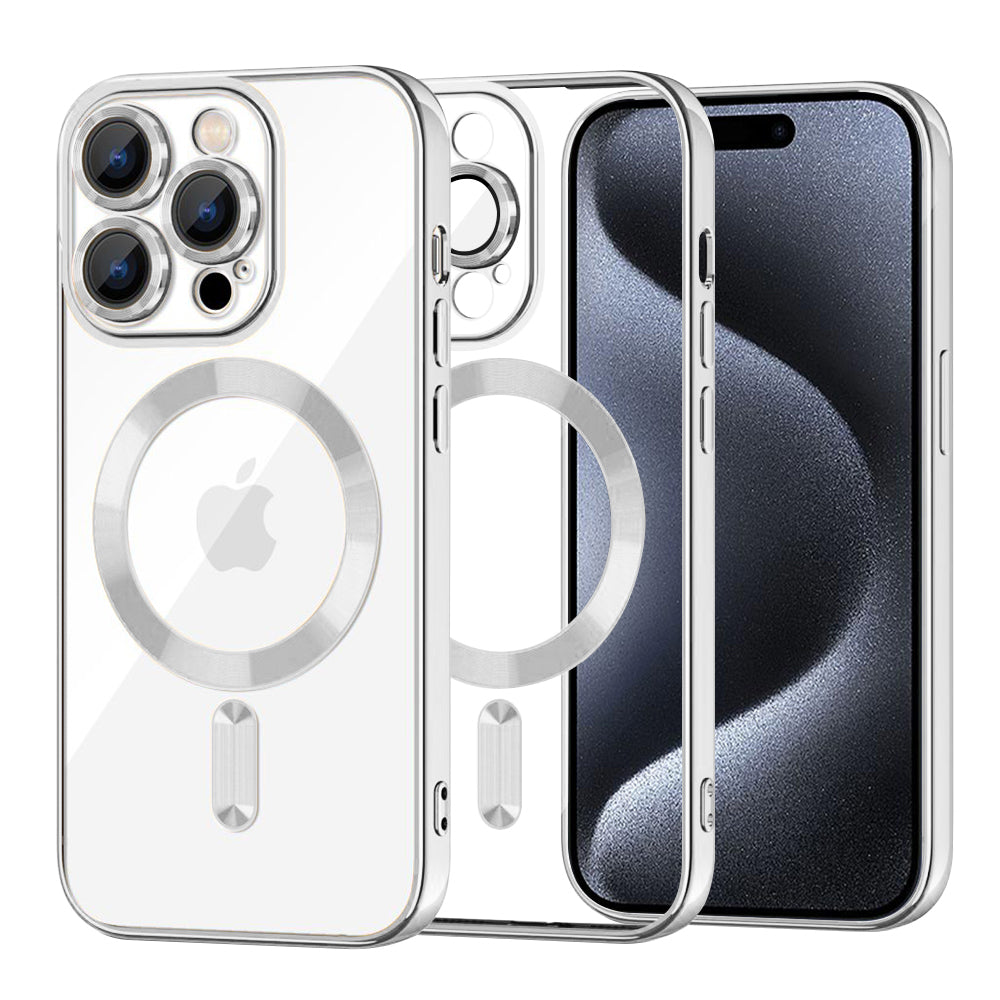 MagSafe-Hülle für Apple iPhone 15 Pro, Techsuit, Luxury Crystal, Silber