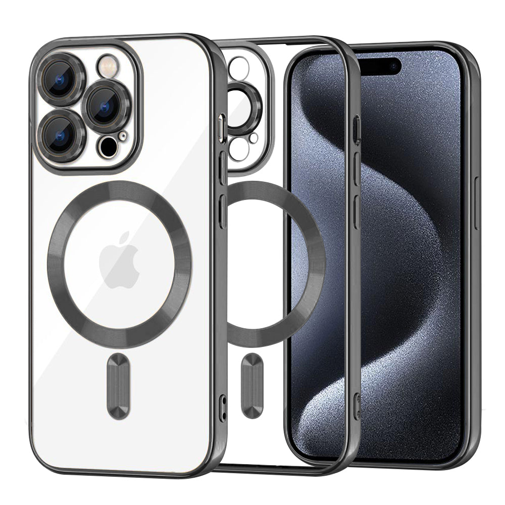 MagSafe-Hülle für Apple iPhone 15 Pro, Techsuit, Luxury Crystal, Schwarz