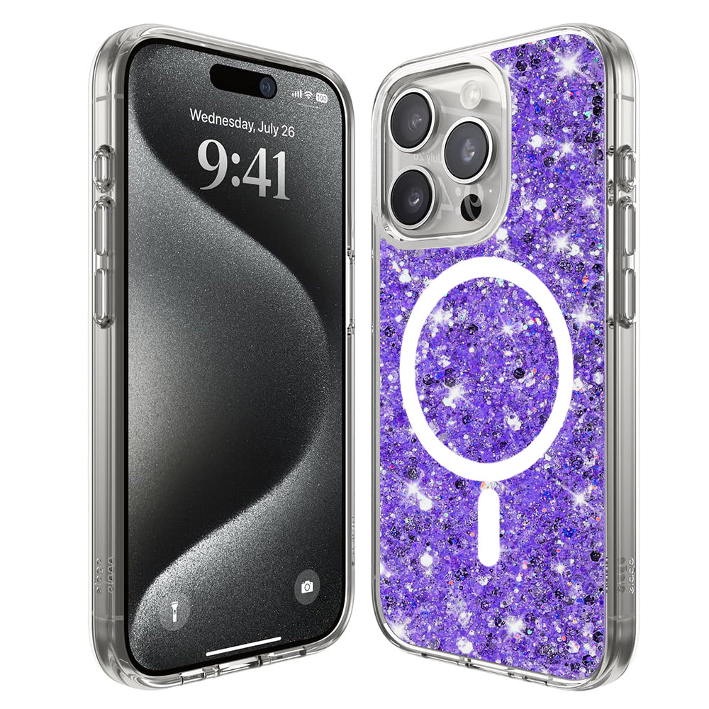 MagSafe-Hülle für Apple iPhone 15 Pro, Techsuit, Glitzernd, Lila