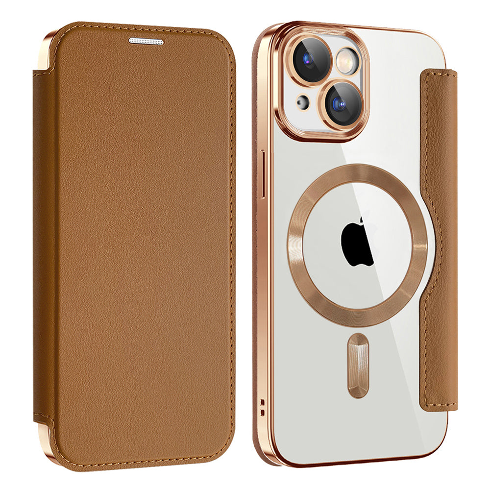 MagSafe Case for Apple iPhone 15, Techsuit, SmartMag Book, Brown