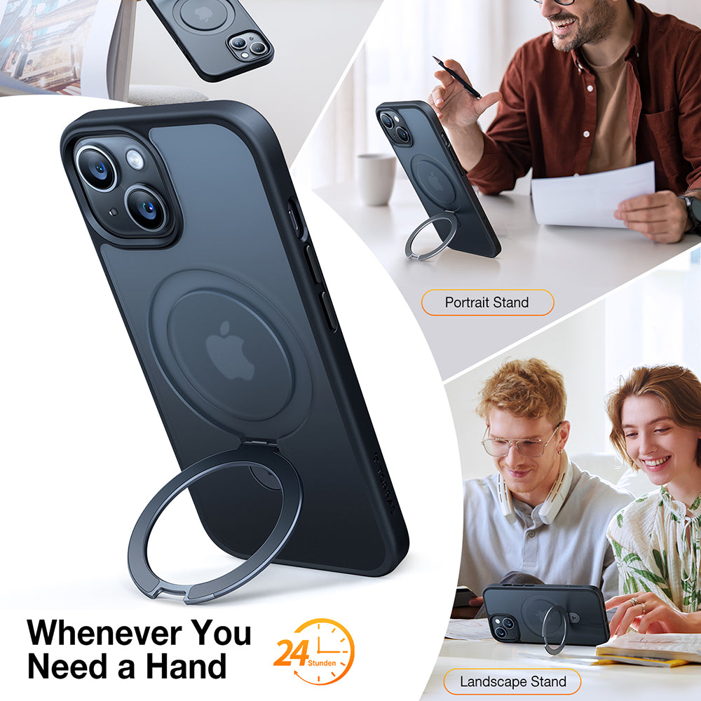 MagSafe Hülle für Apple iPhone 15, Torras, Ostand, Schwarz