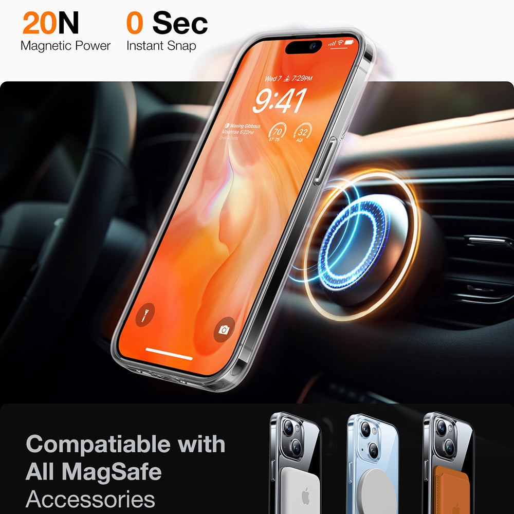 MagSafe Hülle für Apple iPhone 15, Torras, Ostand, Transparent