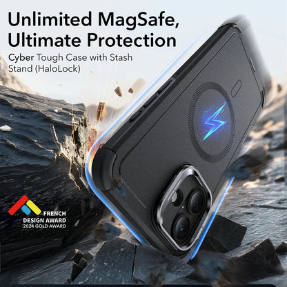 MagSafe Case for Apple iPhone 16, ESR, Cyber Armor Kickstand, Black