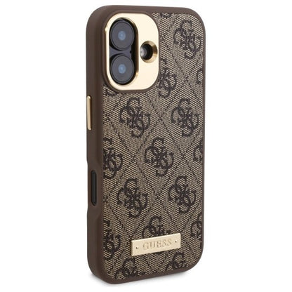 MagSafe Hülle für Apple iPhone 16, Guess, 4G Logo Plate, Braun