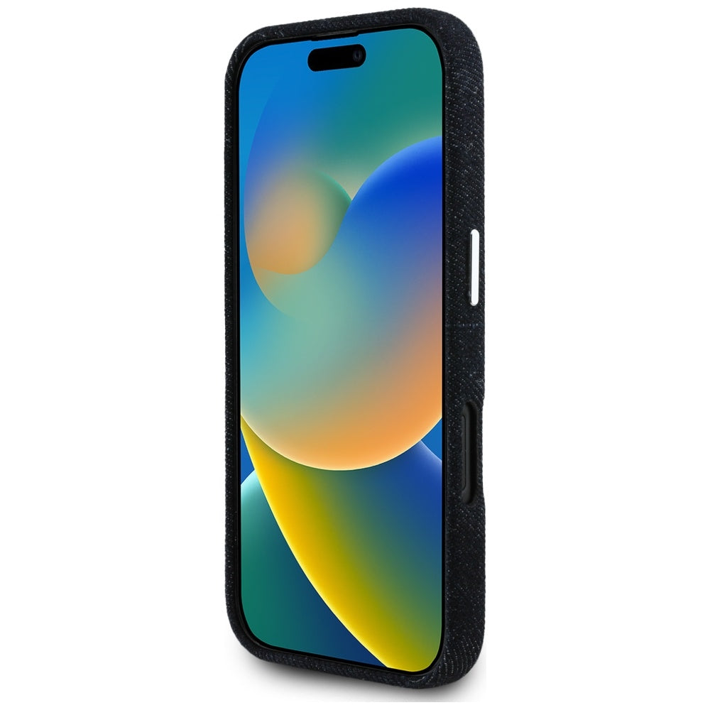 MagSafe Case for Apple iPhone 16, Guess, Denim Triangle Logo, Black