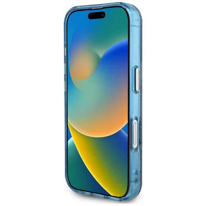 MagSafe Hülle für Apple iPhone 16, Guess, IML Glitter 4G Circle Triangle, Blau