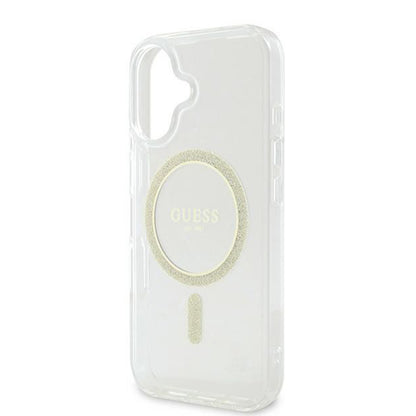 MagSafe Hülle für Apple iPhone 16, Guess, IML Glitter Circle, Transparent