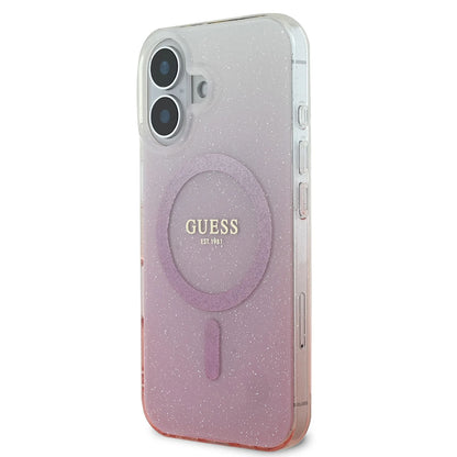 MagSafe Hülle für Apple iPhone 16, Guess, IML Glitter Gradient, Rosa