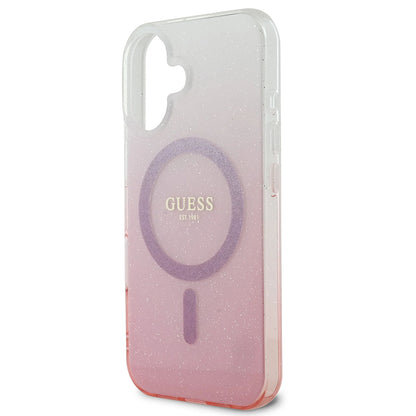 MagSafe Hülle für Apple iPhone 16, Guess, IML Glitter Gradient, Rosa