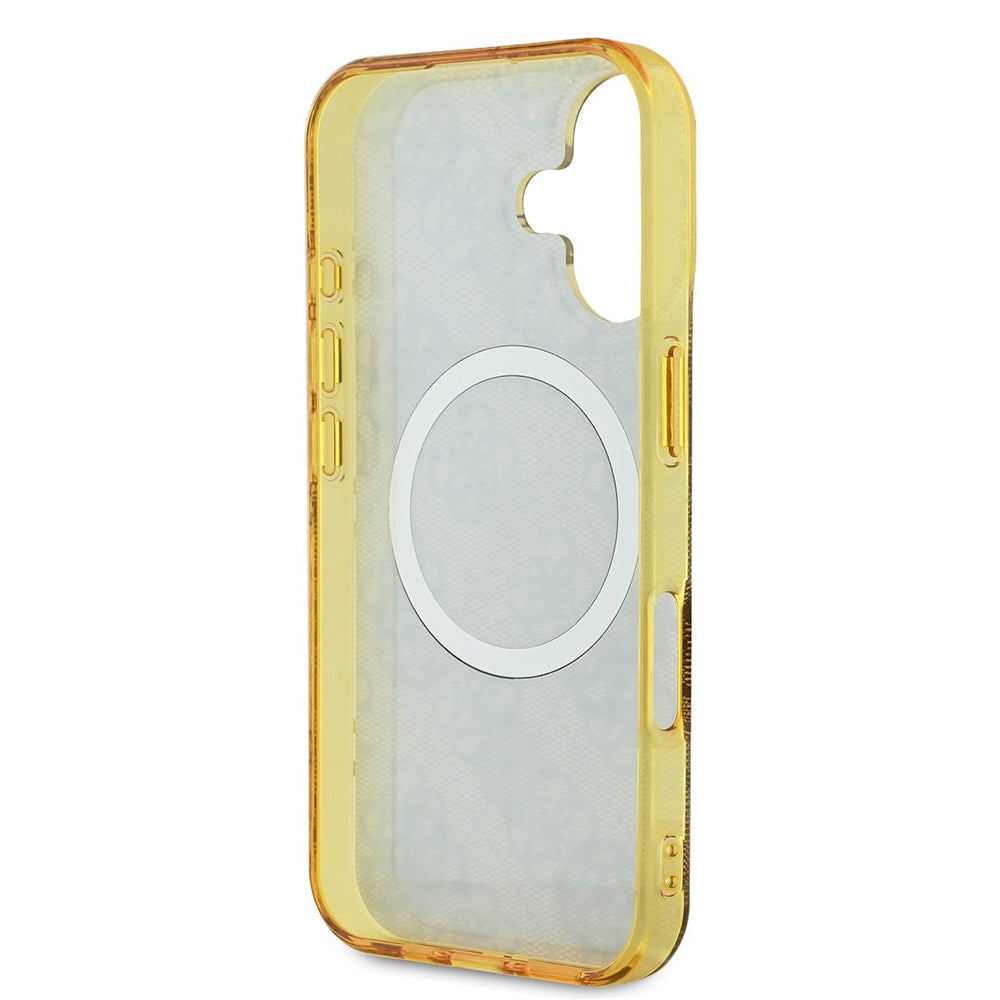 MagSafe Hülle für Apple iPhone 16, Guess, IML Peony On 4G Background, Braun