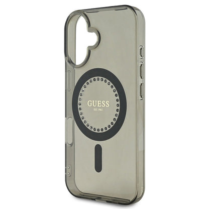 MagSafe Hülle für Apple iPhone 16, Guess, IML Rhinestone, Schwarz