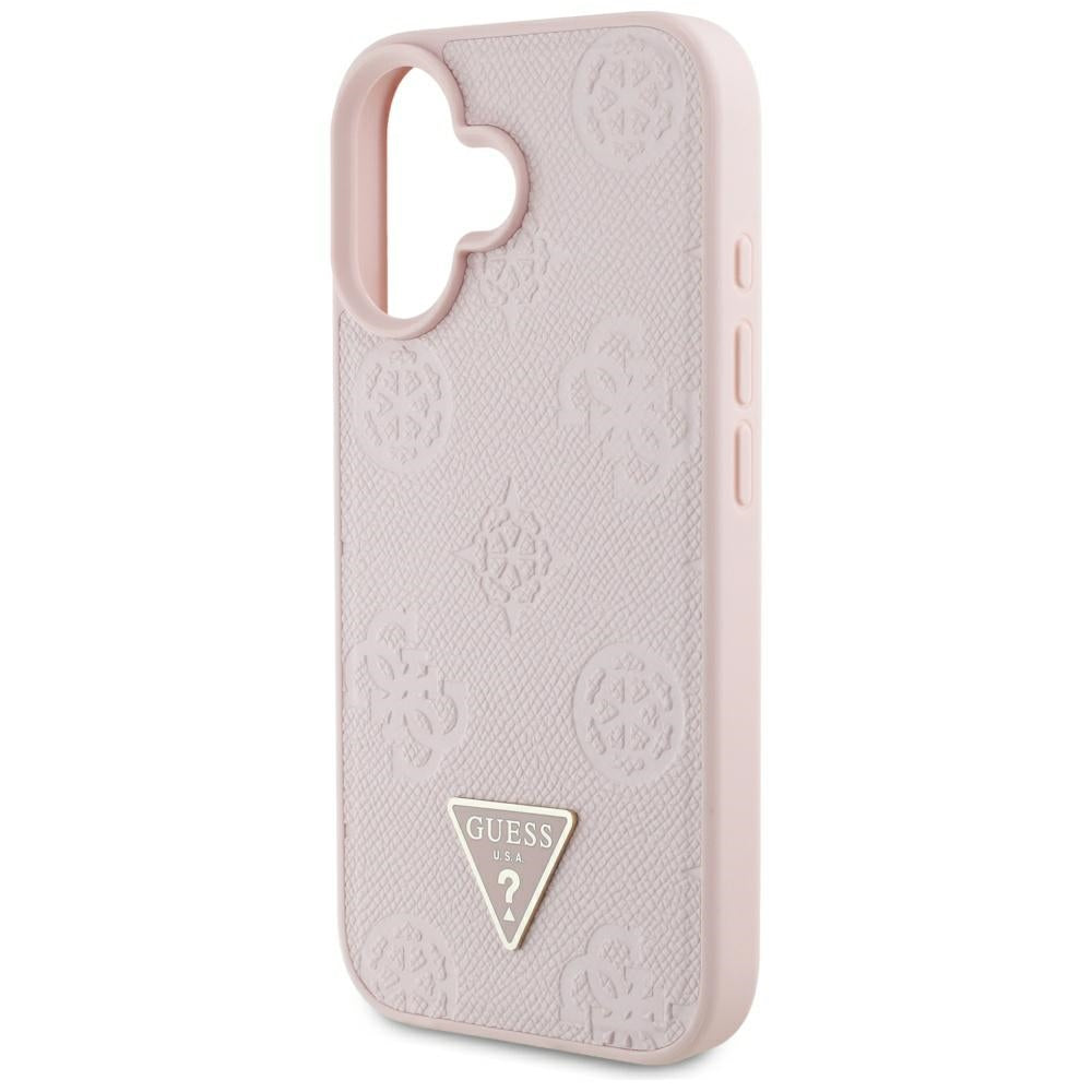 MagSafe Hülle für Apple iPhone 16, Guess, Peony Grained Hot Stamp Triangle, Rosa