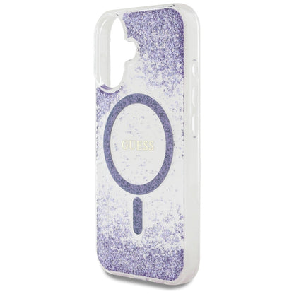 MagSafe Hülle für Apple iPhone 16, Guess, Resin Bottom Glitter, Lila