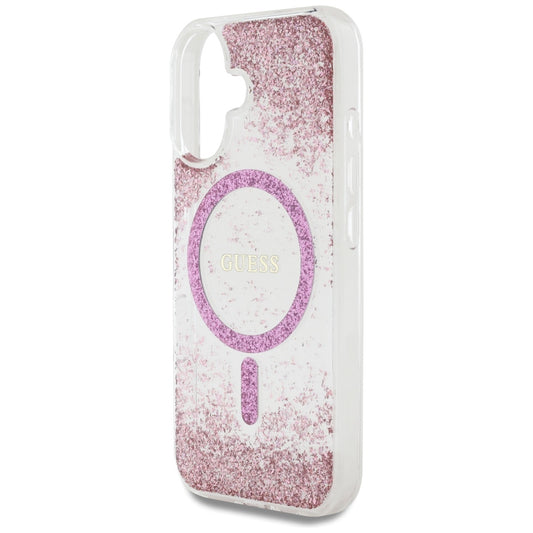 MagSafe Case for Apple iPhone 16, Guess, Resin Bottom Glitter, Pink
