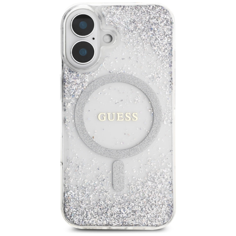 MagSafe Hülle für Apple iPhone 16, Guess, Resin Gradient Glitter, Silber