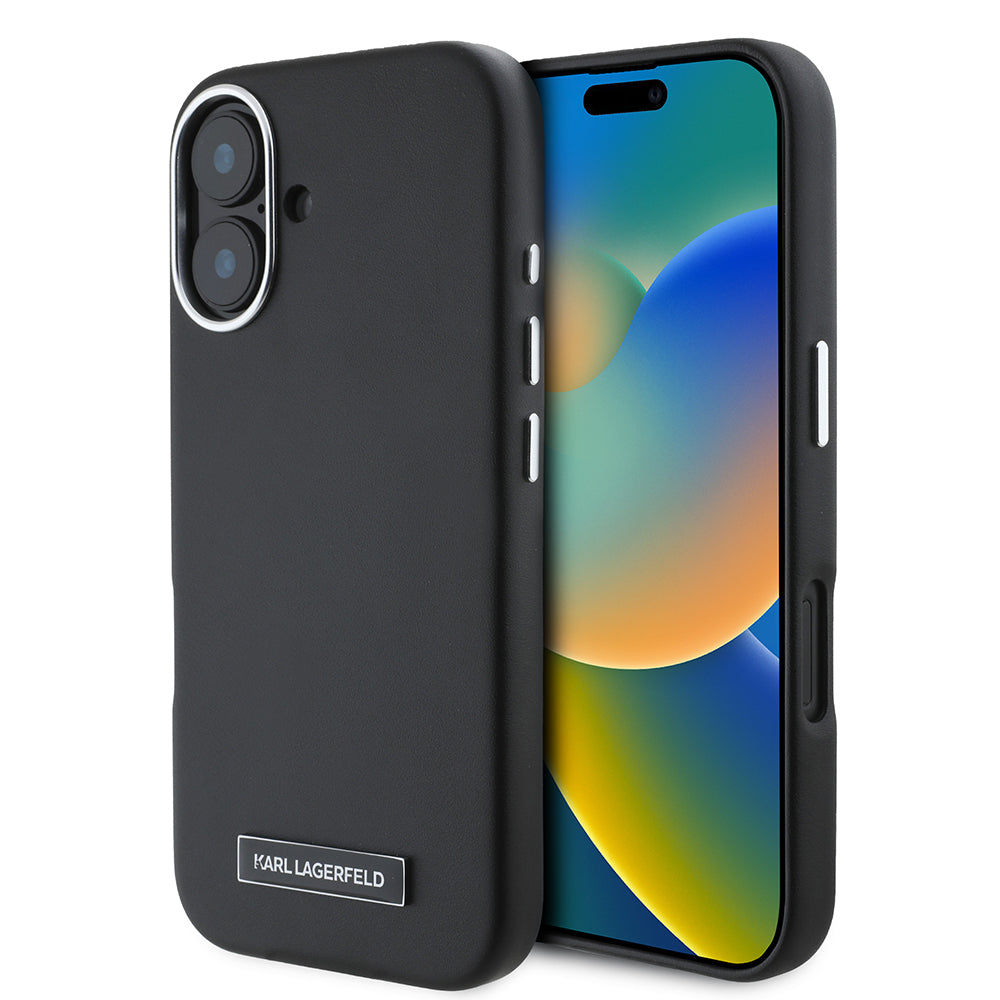 MagSafe Hülle für Apple iPhone 16, Karl Lagerfeld, FW Metal Plate, Schwarz