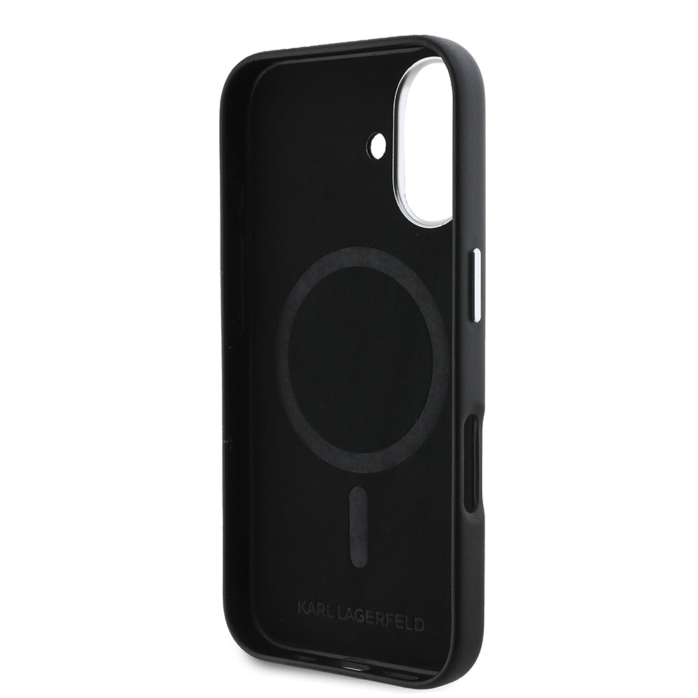 MagSafe Hülle für Apple iPhone 16, Karl Lagerfeld, FW Metal Plate, Schwarz