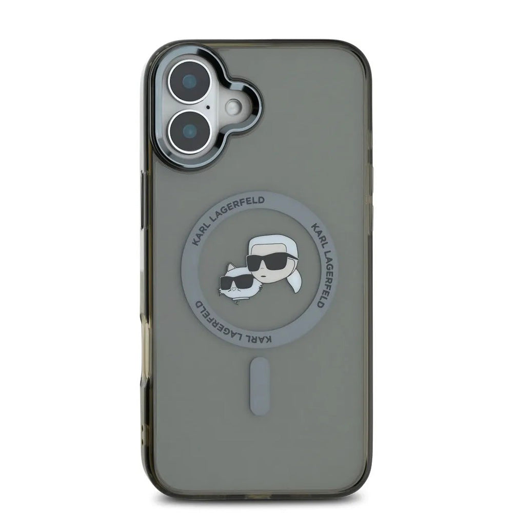 MagSafe Hülle für Apple iPhone 16, Karl Lagerfeld, IML Metal Karl & Choupette's Heads, Schwarz