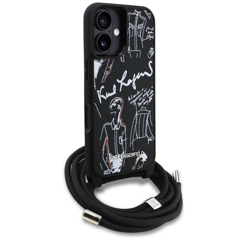 MagSafe Hülle für Apple iPhone 16, Karl Lagerfeld, Saffiano Crossbody, Schwarz