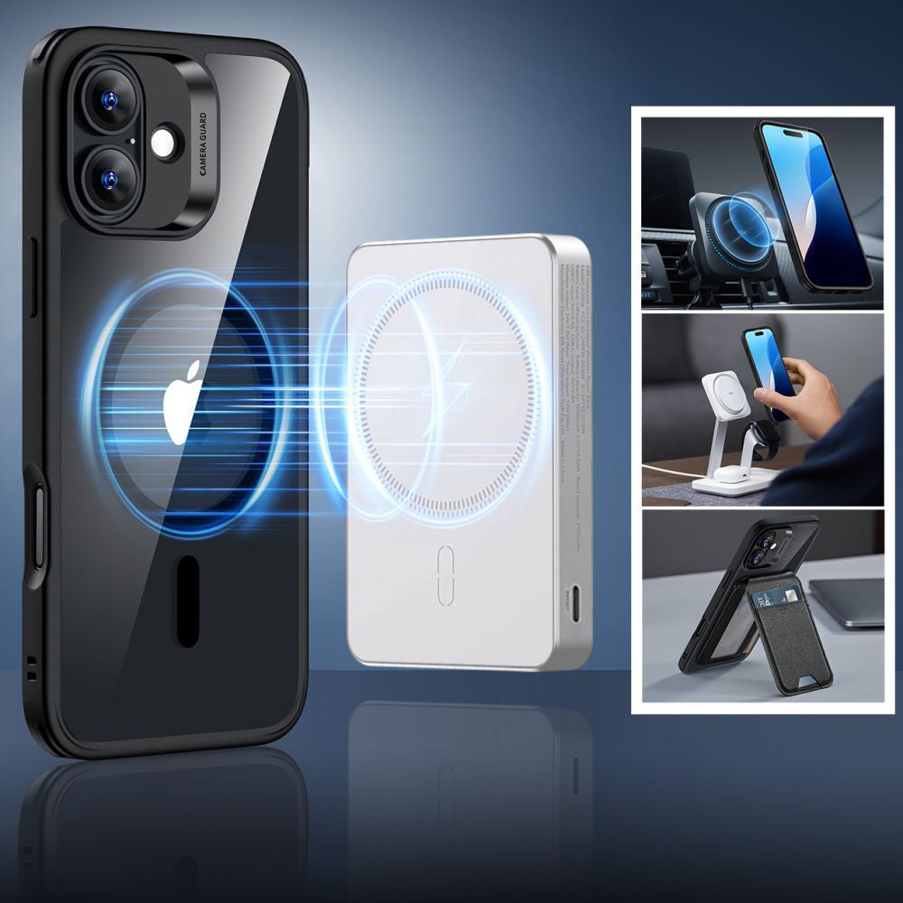 MagSafe Hülle für Apple iPhone 16 Plus, ESR, Classic Hybrid mit Displayschutz, Schwarz Transparent