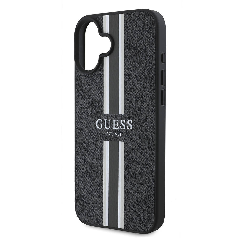 MagSafe Hülle für Apple iPhone 16 Plus, Guess, 4G Printed Stripes, Schwarz