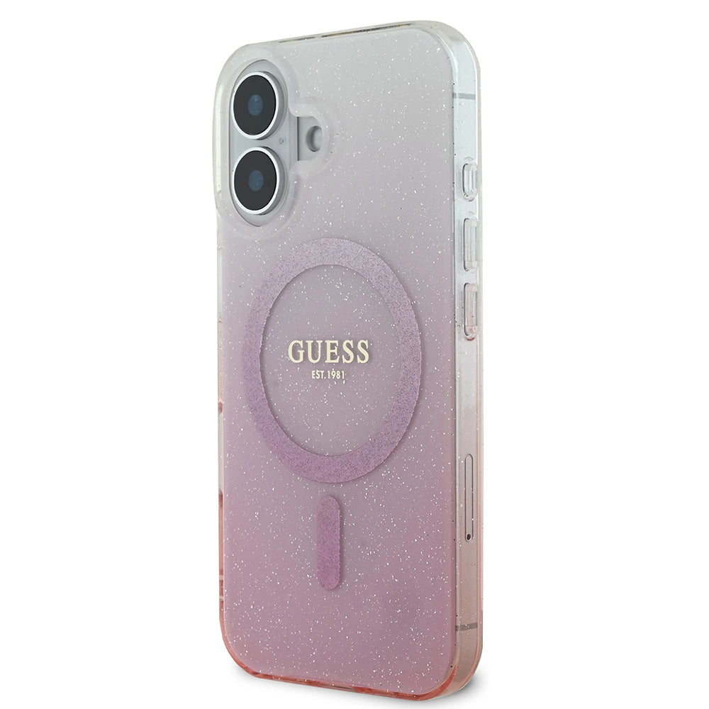 MagSafe Hülle für Apple iPhone 16 Plus, Guess, IML Glitter Gradient, Rosa