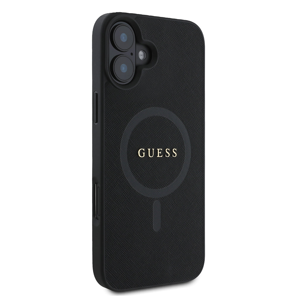 MagSafe Hülle für Apple iPhone 16 Plus, Guess, Saffiano Classic Logo, Schwarz