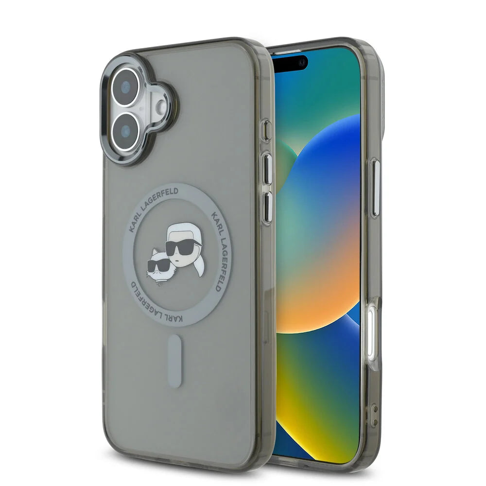 MagSafe Hülle für Apple iPhone 16 Plus, Karl Lagerfeld, IML Metal Karl & Choupette's Heads, Schwarz
