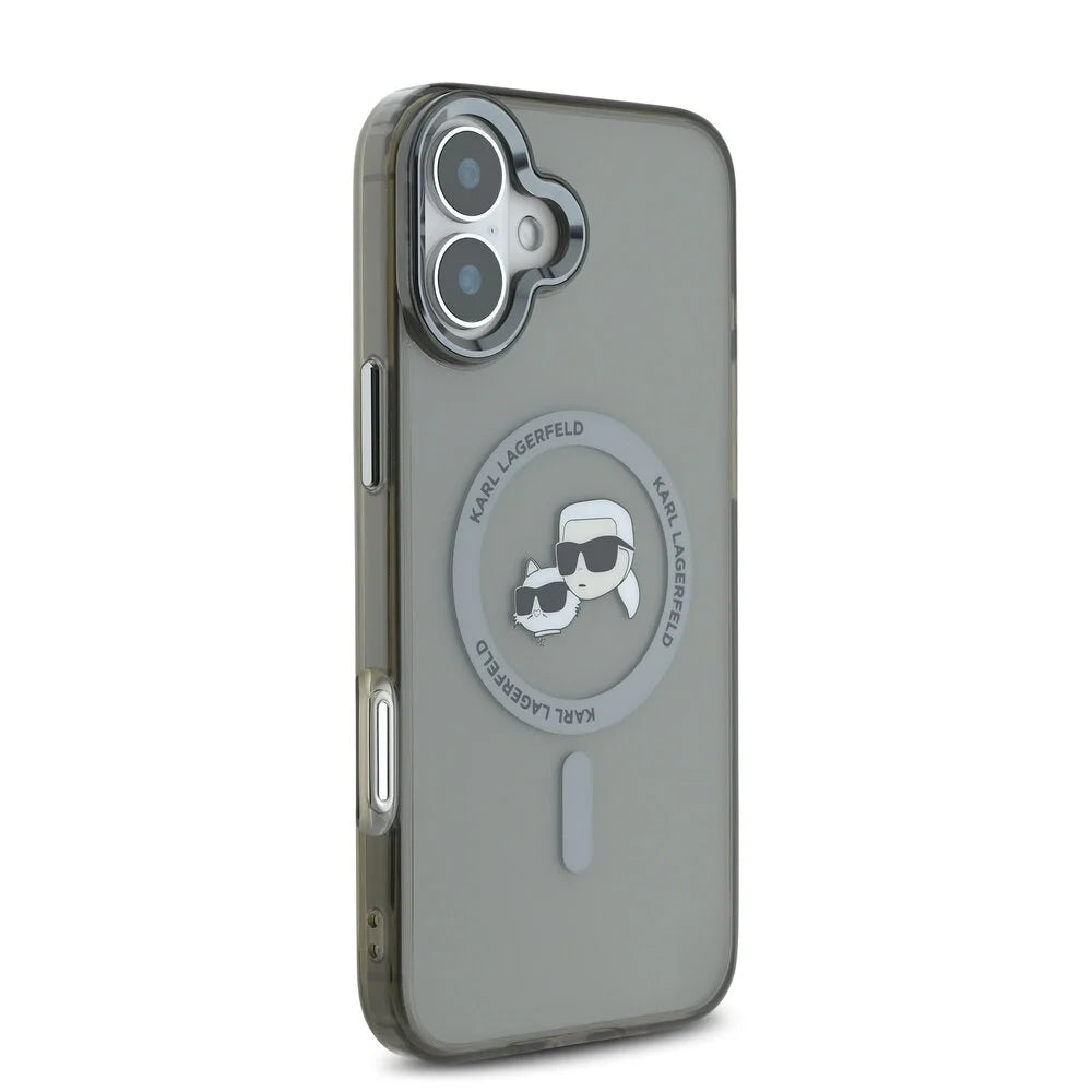 MagSafe Hülle für Apple iPhone 16 Plus, Karl Lagerfeld, IML Metal Karl & Choupette's Heads, Schwarz