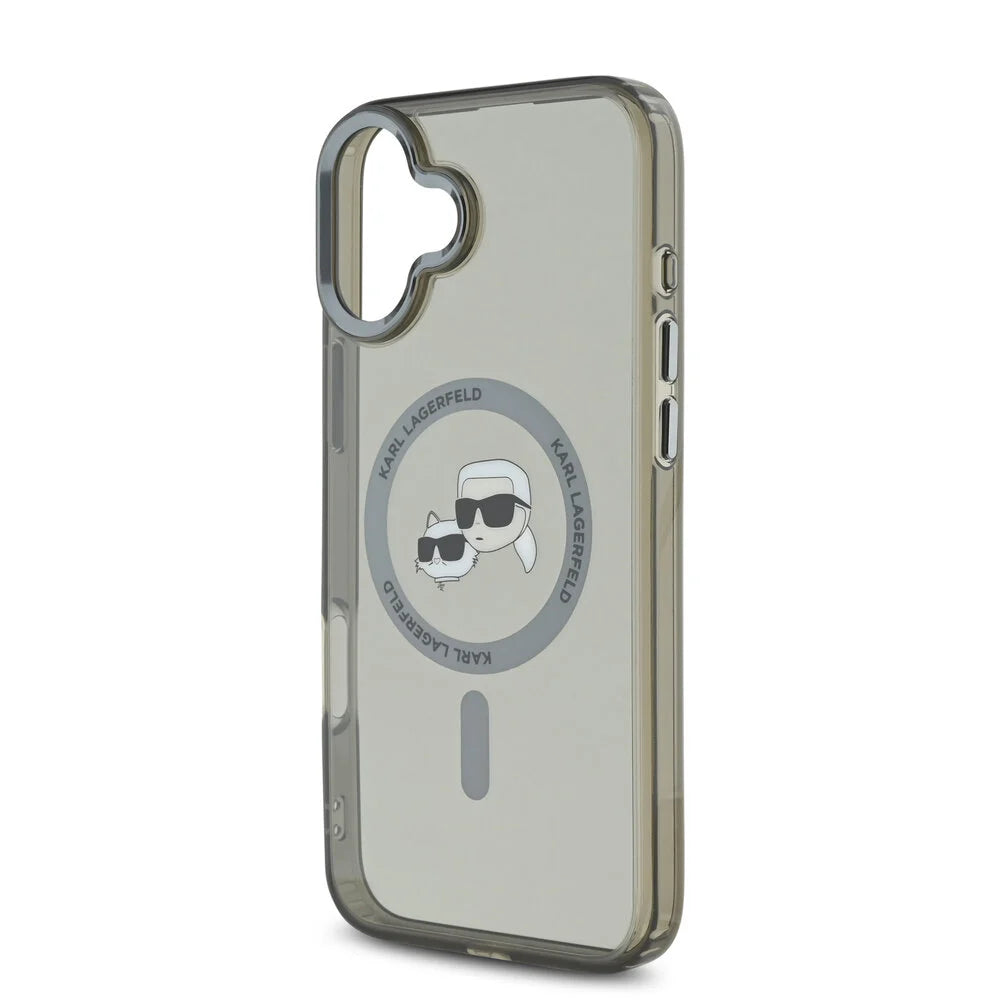 MagSafe Hülle für Apple iPhone 16 Plus, Karl Lagerfeld, IML Metal Karl & Choupette's Heads, Schwarz