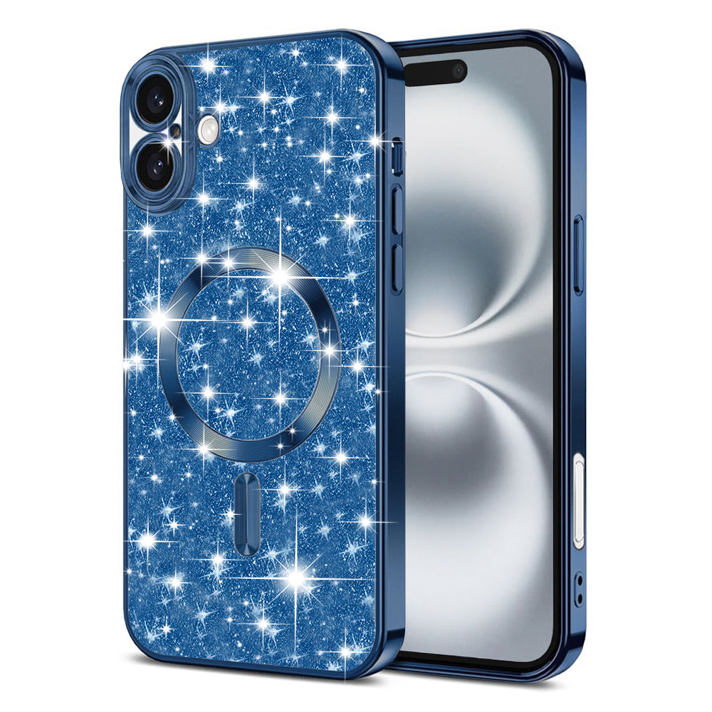 MagSafe-Hülle für Apple iPhone 16 Plus, Techsuit, Luxury Glitter, Dunkelblau