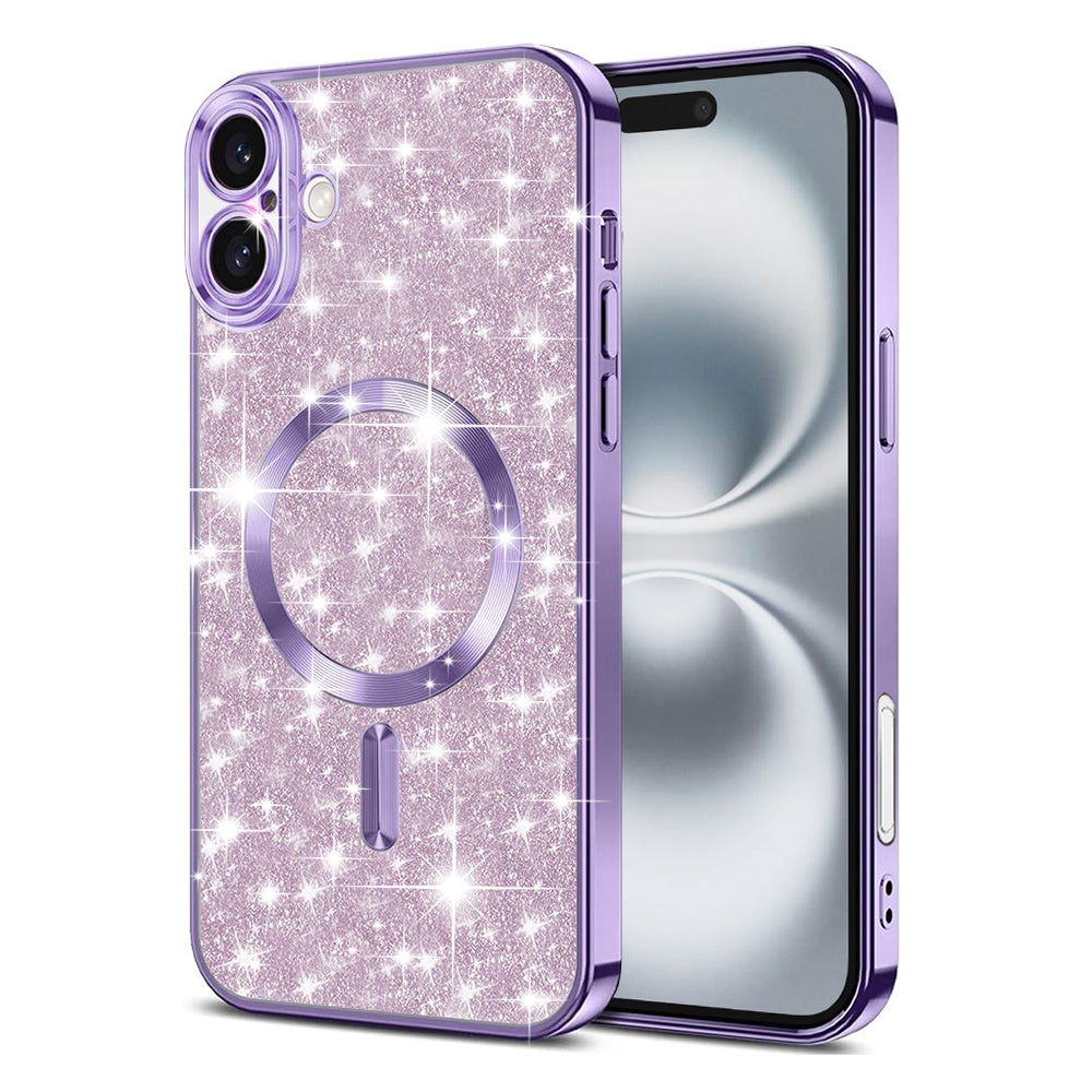 MagSafe-Hülle für Apple iPhone 16 Plus, Techsuit, Luxury Glitter, Hellviolett