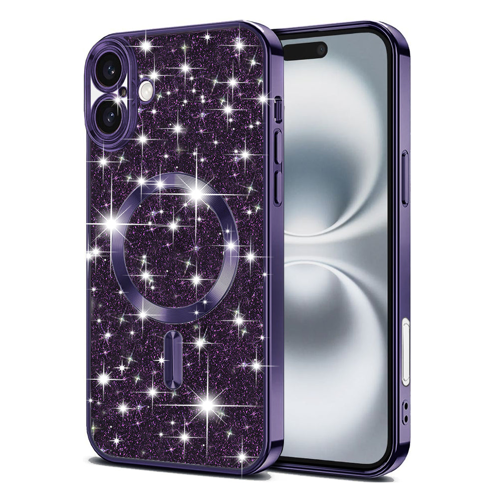 MagSafe-Hülle für Apple iPhone 16 Plus, Techsuit, Luxury Glitter, Dunkellila