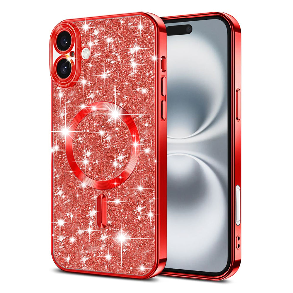 MagSafe-Hülle für Apple iPhone 16 Plus, Techsuit, Luxury Glitter, Rot
